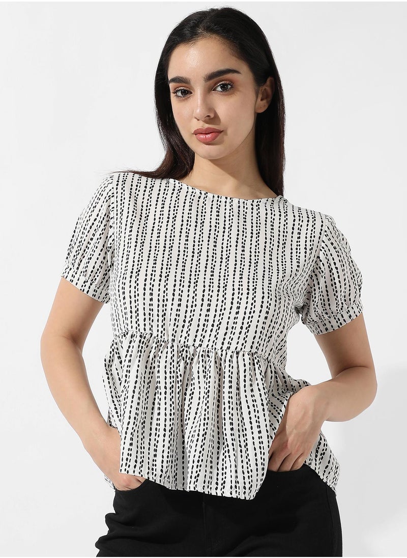 Women's White Printed Peplum Top