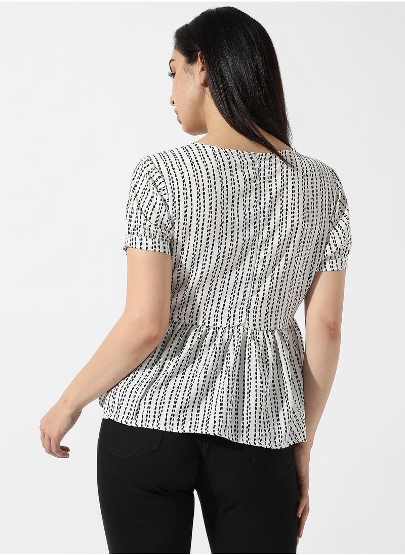 Women's White Printed Peplum Top