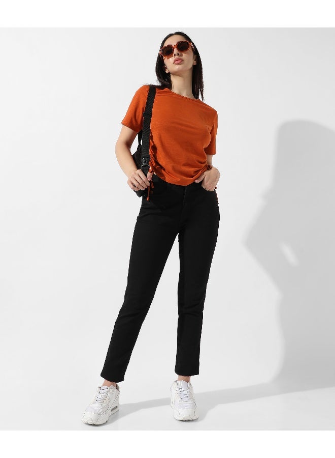 Women's Solid Rust Orange Ruched Top