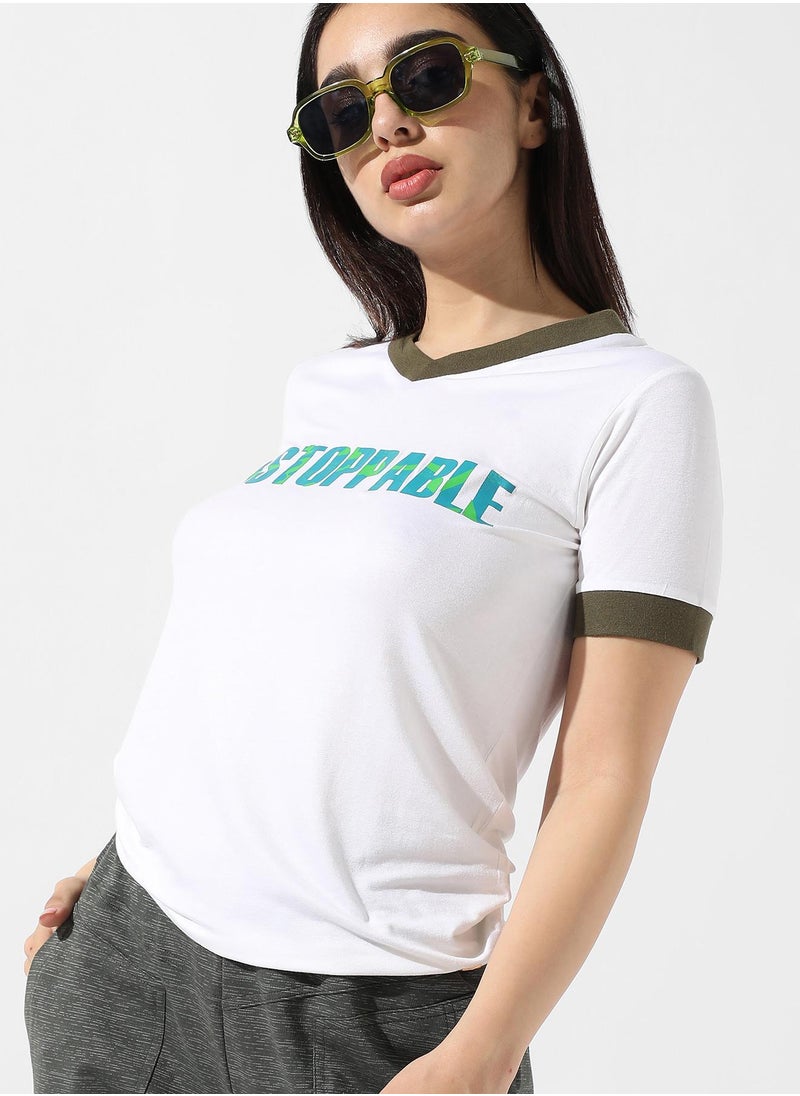 Women's White Typographic Print Top