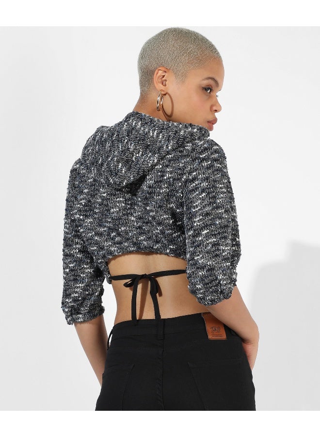 Women's Charcoal Grey Textured Regular Fit Top