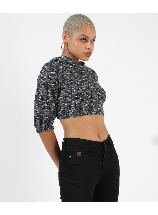 Women's Charcoal Grey Textured Regular Fit Top