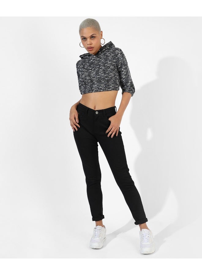 Women's Charcoal Grey Textured Regular Fit Top