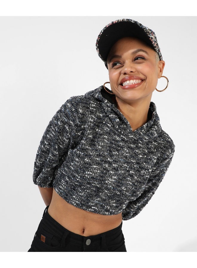 Women's Charcoal Grey Textured Regular Fit Top