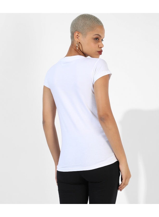 Women's White Striped Regular Fit Top