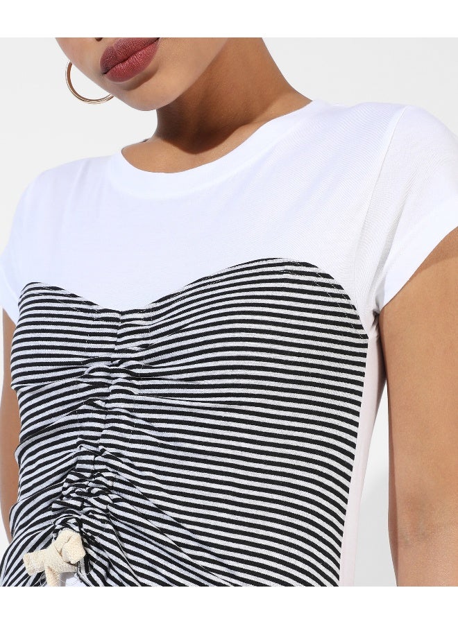 Women's White Striped Regular Fit Top