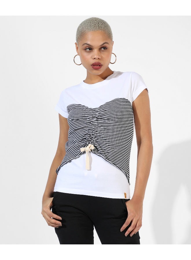 Women's White Striped Regular Fit Top