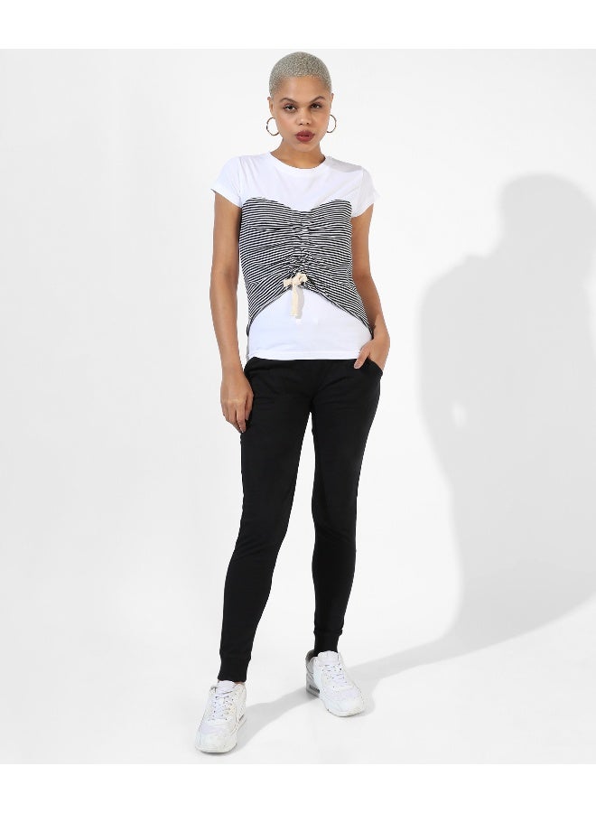 Women's White Striped Regular Fit Top