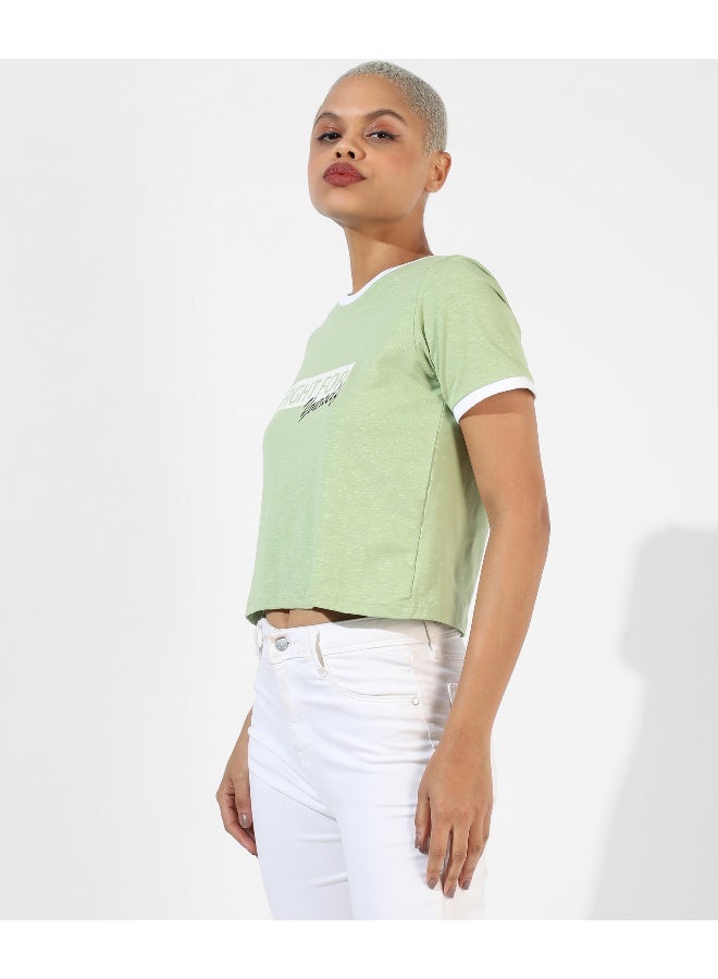 Women's Green Printed Regular Fit Top