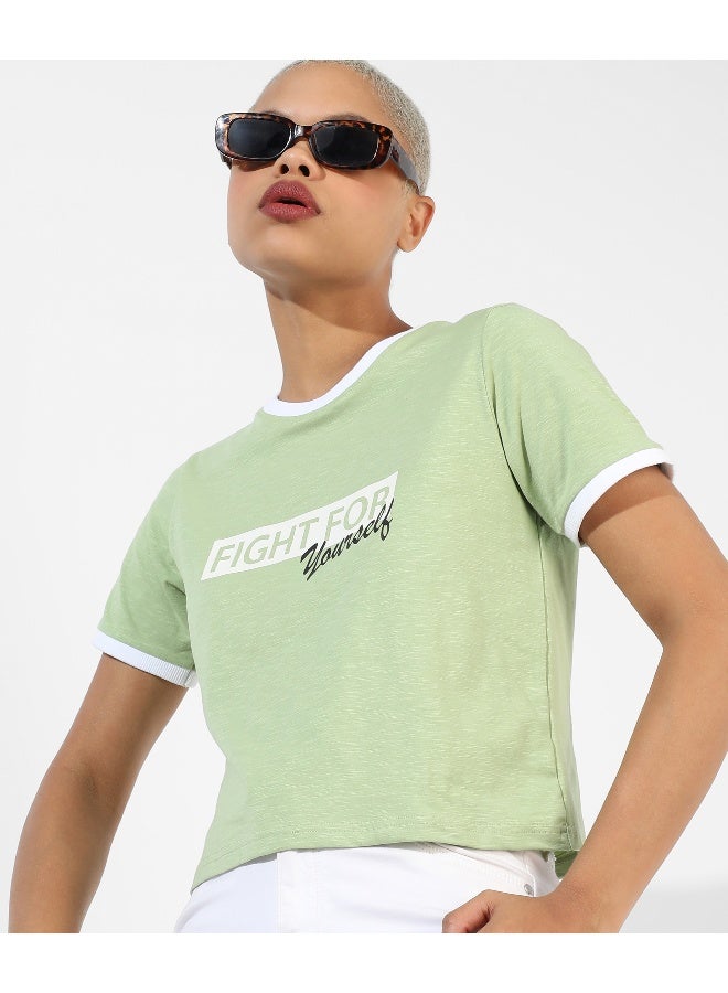 Women's Green Printed Regular Fit Top