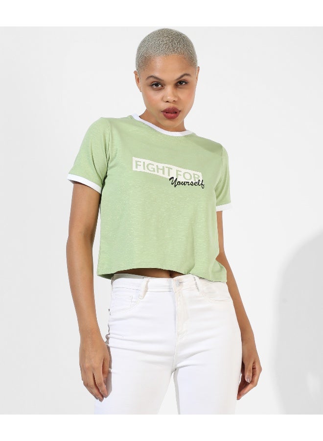 Women's Green Printed Regular Fit Top