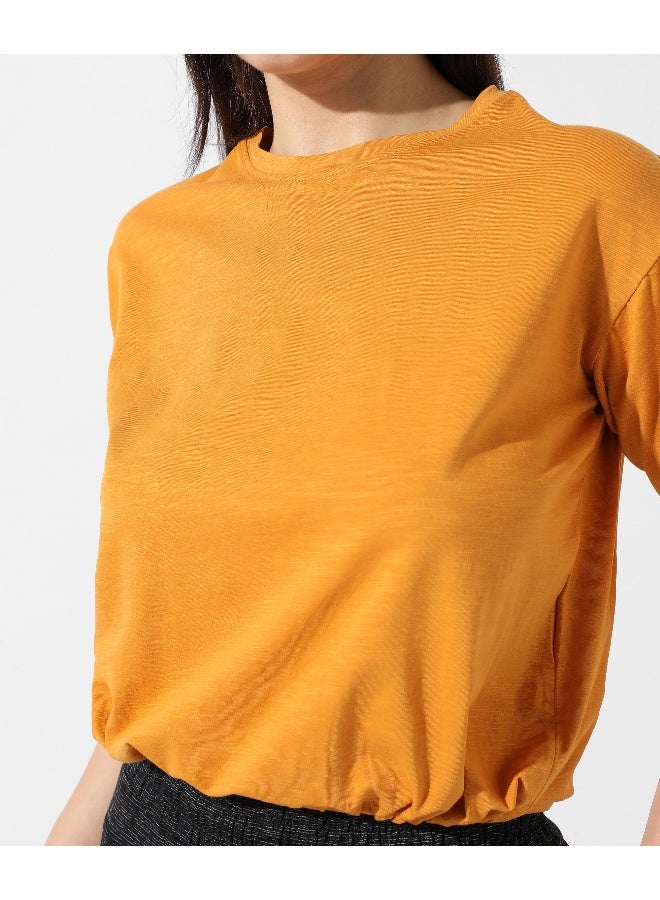 Women's Solid Mustard Yellow Cinched Top