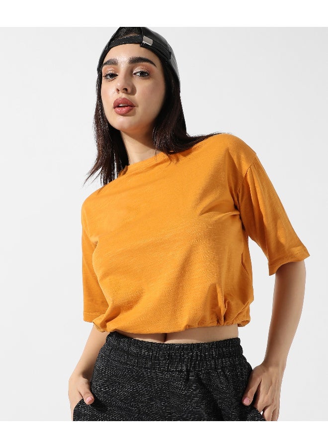 Women's Solid Mustard Yellow Cinched Top