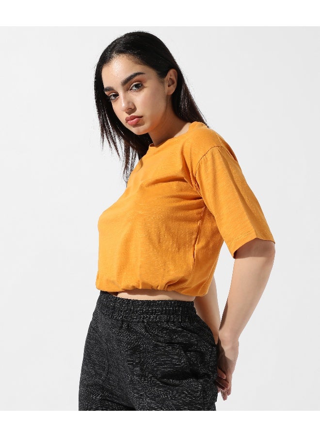 Women's Solid Mustard Yellow Cinched Top