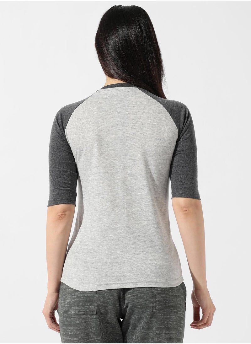 Women's Grey Raglan Sleeve Top