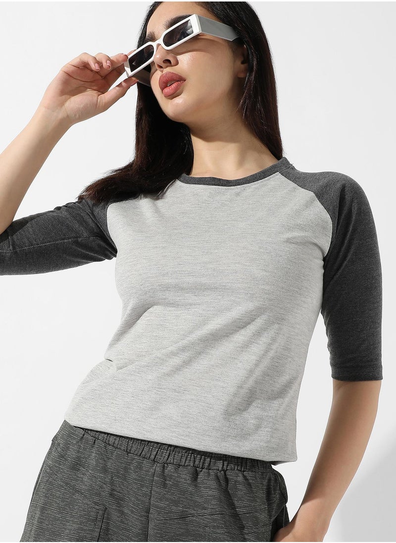 Women's Grey Raglan Sleeve Top