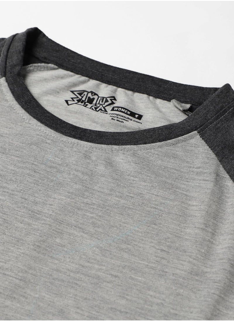 Women's Grey Raglan Sleeve Top