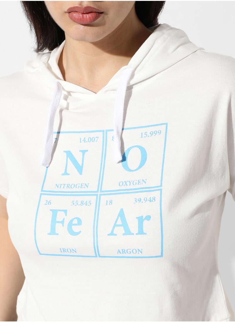 Women's White Typographic Print Hooded Top