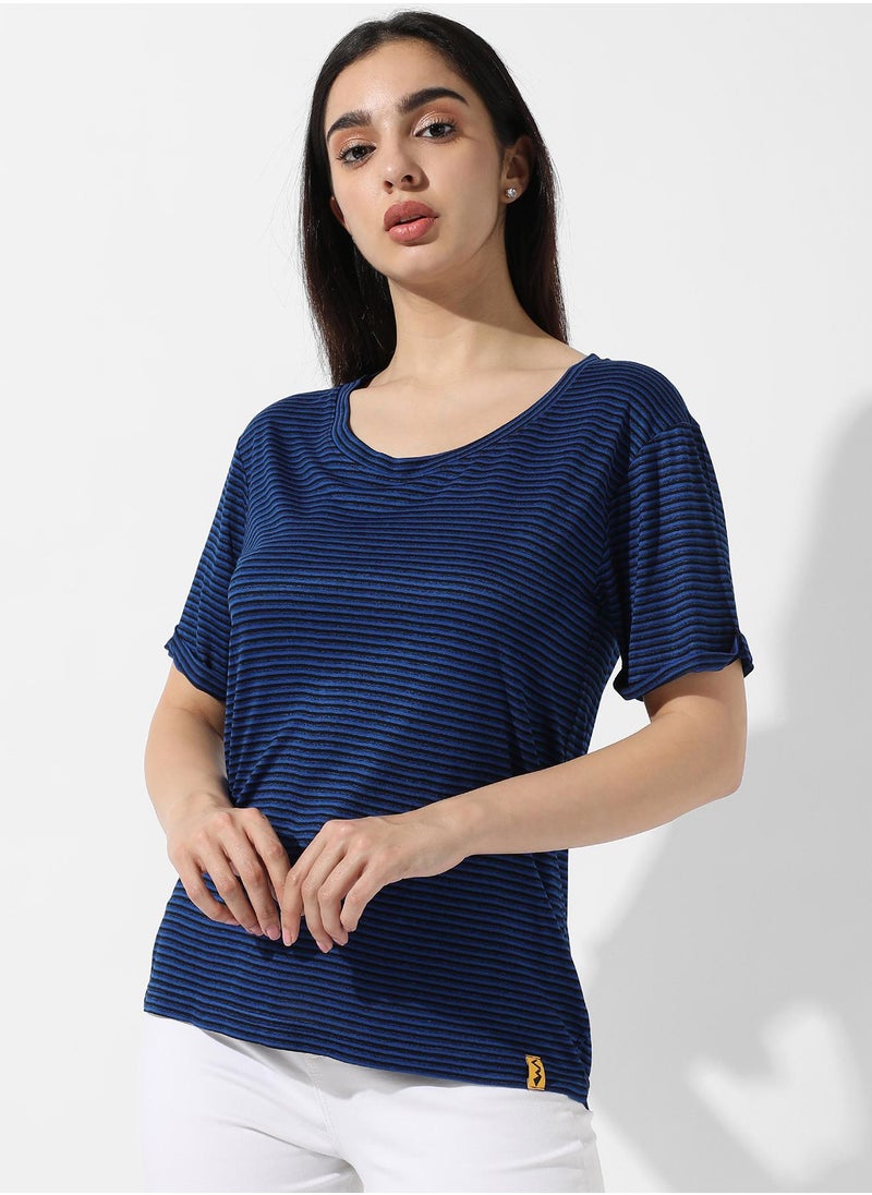 Women's Indigo Blue Striped Top