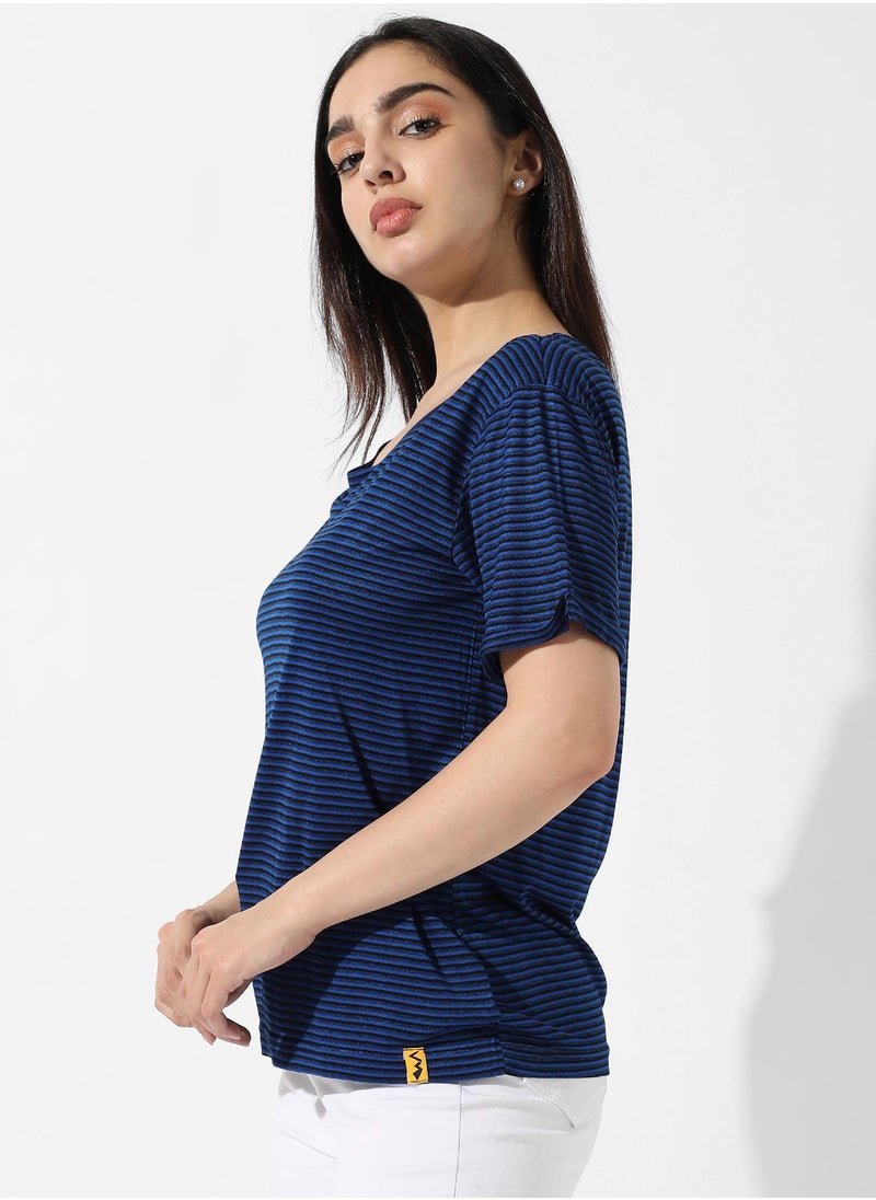 Women's Indigo Blue Striped Top