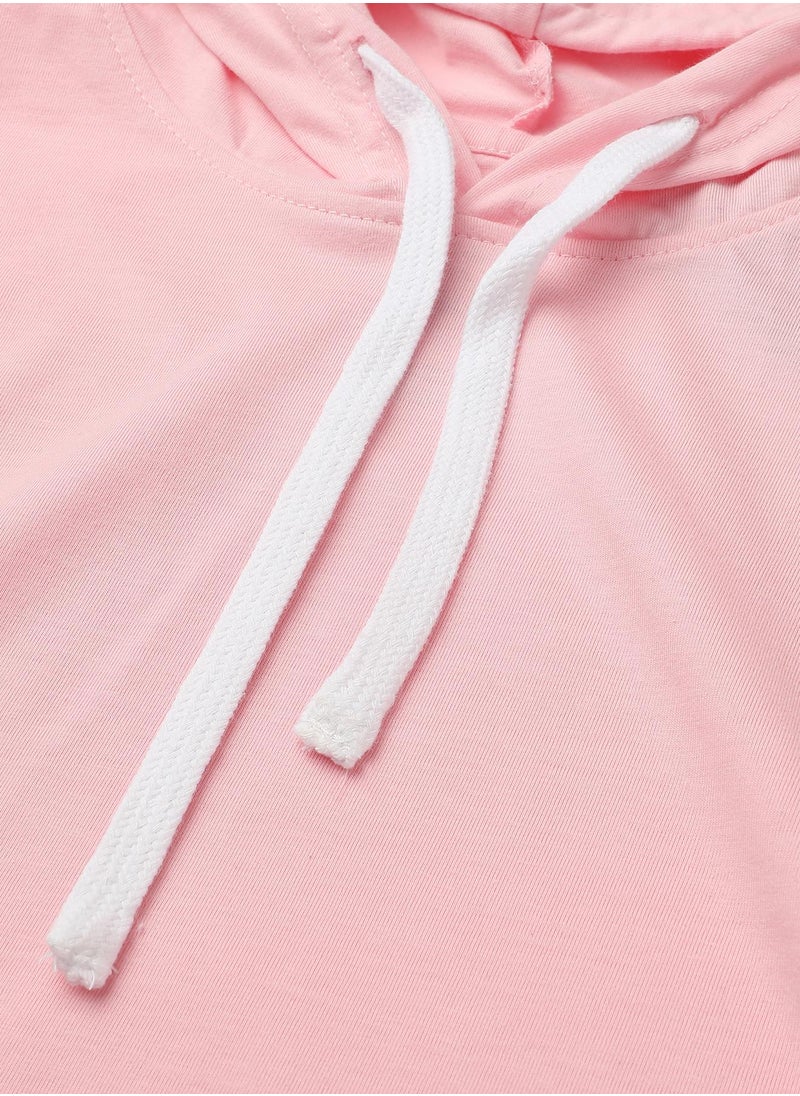 Women's Solid Light Pink Hooded Top