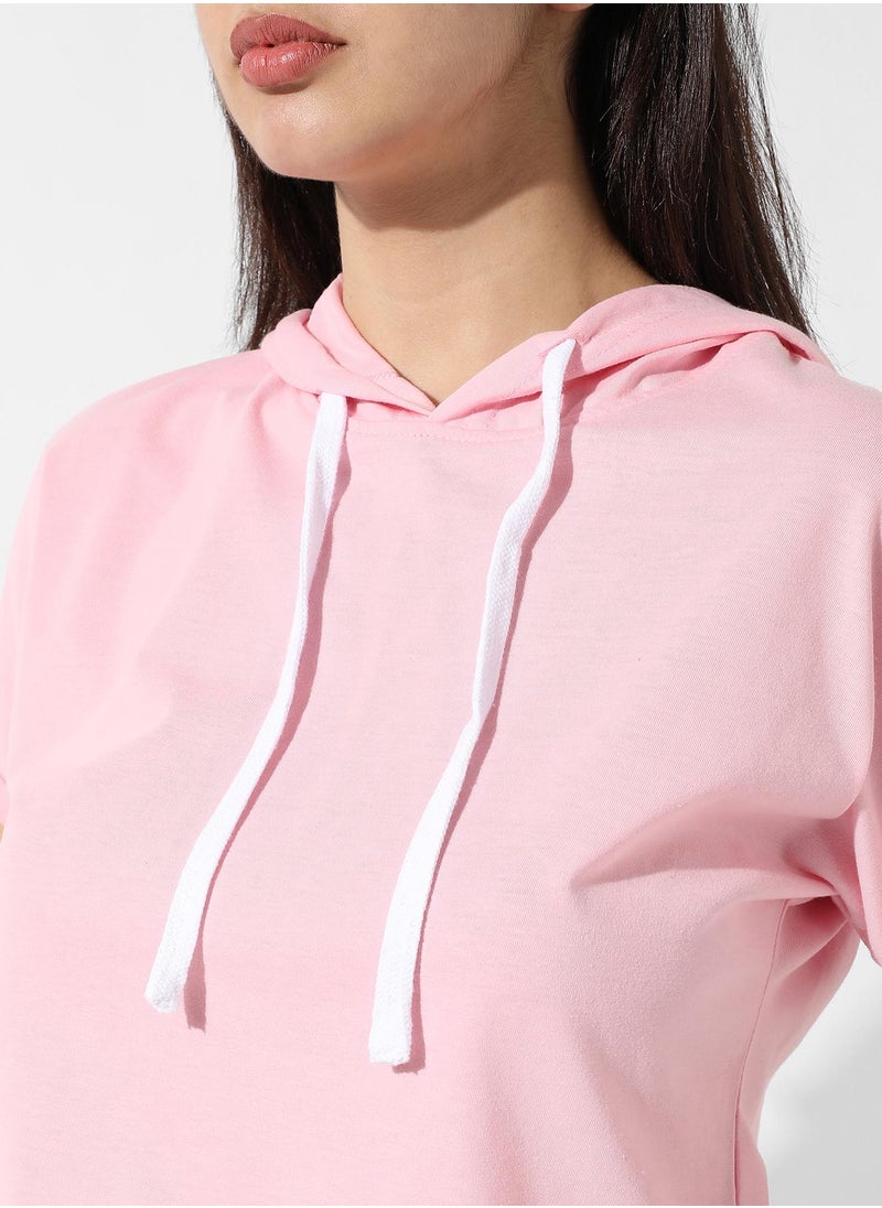 Women's Solid Light Pink Hooded Top