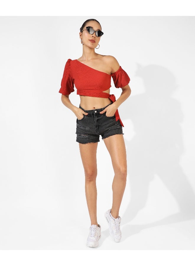 Women's Solid Red Crop Top