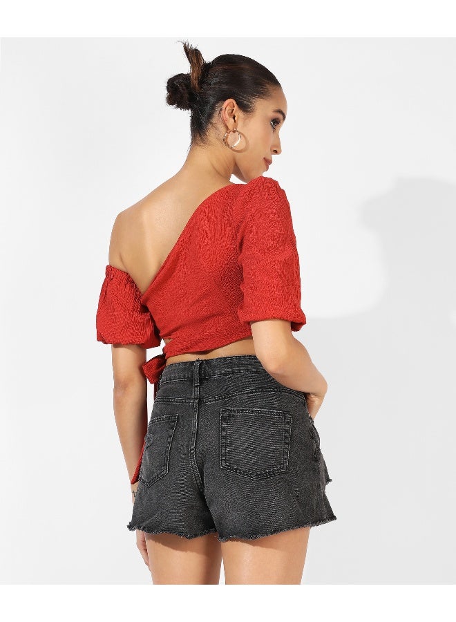 Women's Solid Red Crop Top