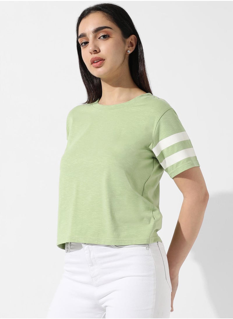 Women's Solid Tea Green Boxy Top