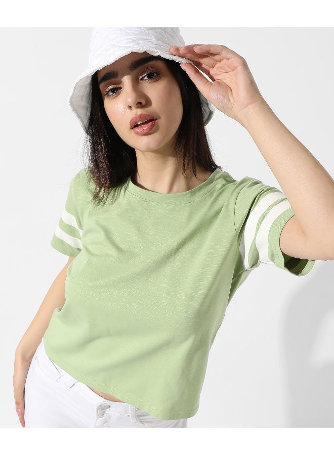 Women's Solid Tea Green Boxy Top