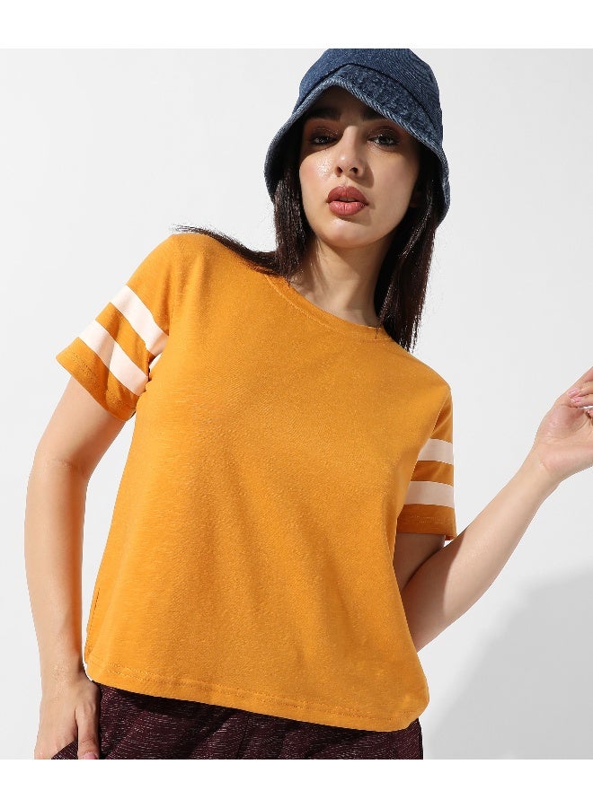 Women's Solid Mustard Yellow Boxy Top