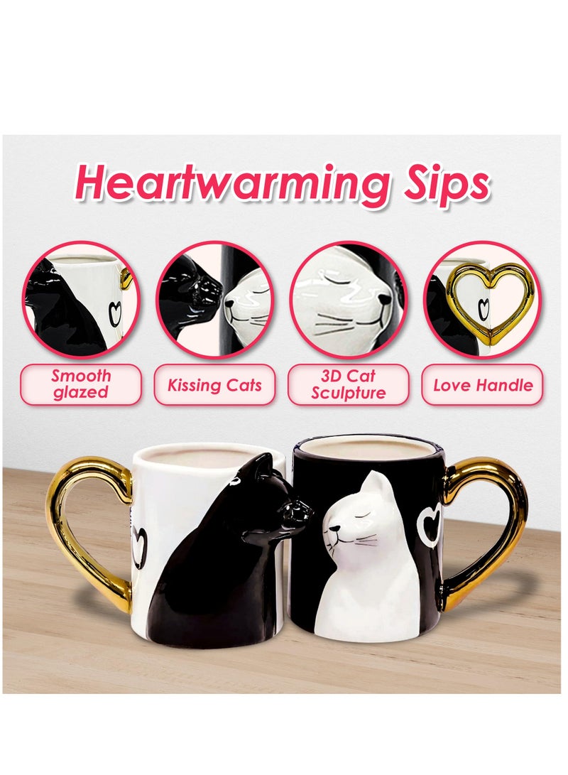 Couple Gifts Cat Coffee Mug Set, Ceramic Tea Cups for Bride and Groom, Matching Gift for 2023 Anniversary, Wedding Gifts, Engagement for Lovers, Girlfriend, Wife, Cat Lovers 14oz