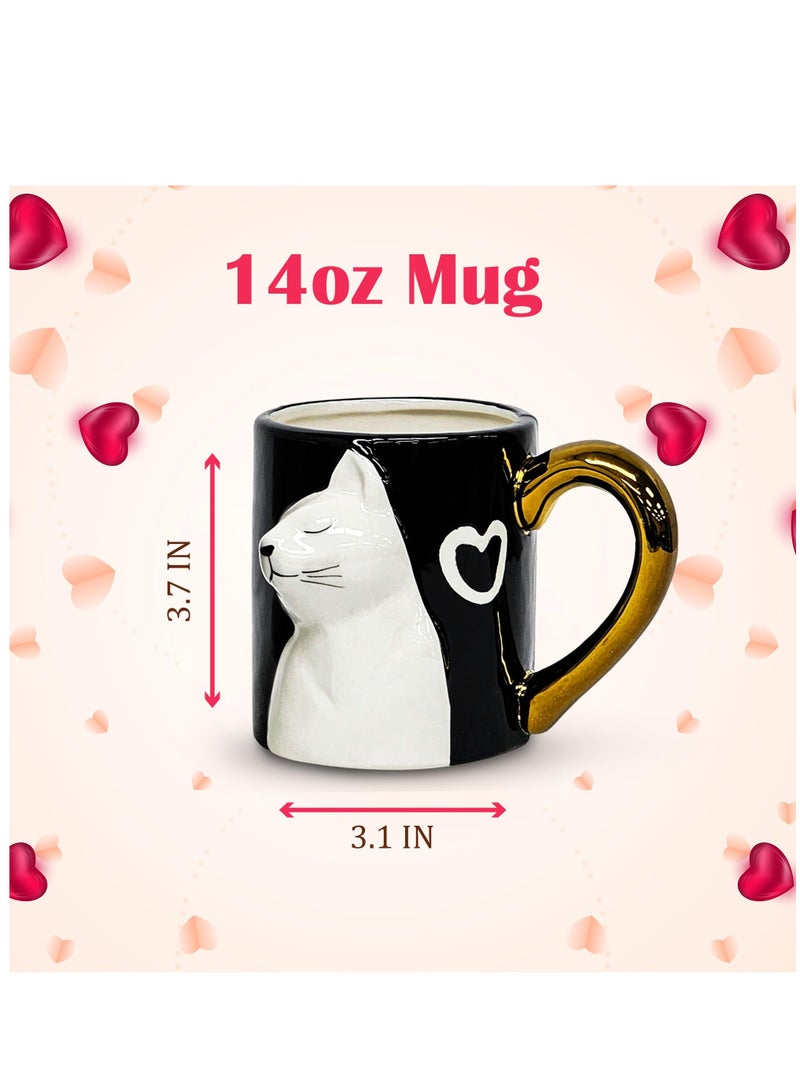 Couple Gifts Cat Coffee Mug Set, Ceramic Tea Cups for Bride and Groom, Matching Gift for 2023 Anniversary, Wedding Gifts, Engagement for Lovers, Girlfriend, Wife, Cat Lovers 14oz