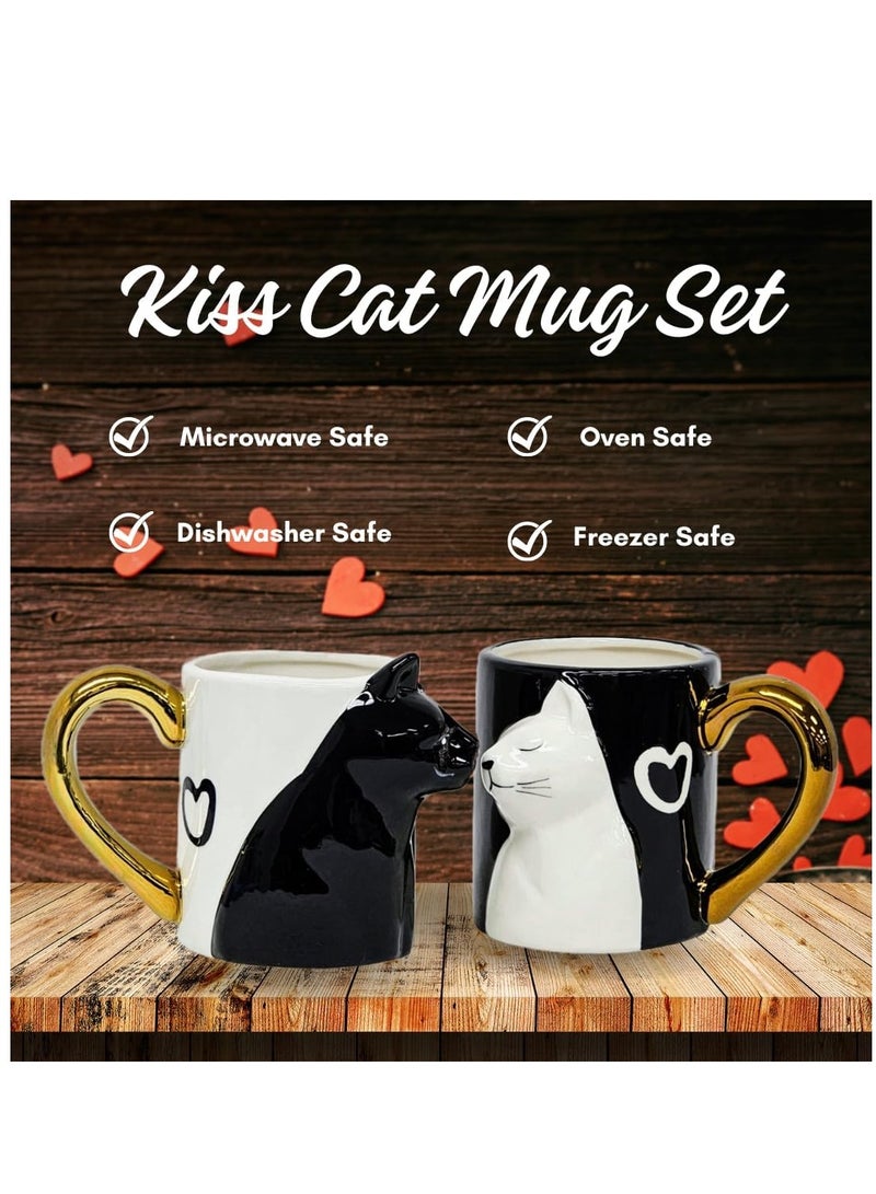 Couple Gifts Cat Coffee Mug Set, Ceramic Tea Cups for Bride and Groom, Matching Gift for 2023 Anniversary, Wedding Gifts, Engagement for Lovers, Girlfriend, Wife, Cat Lovers 14oz