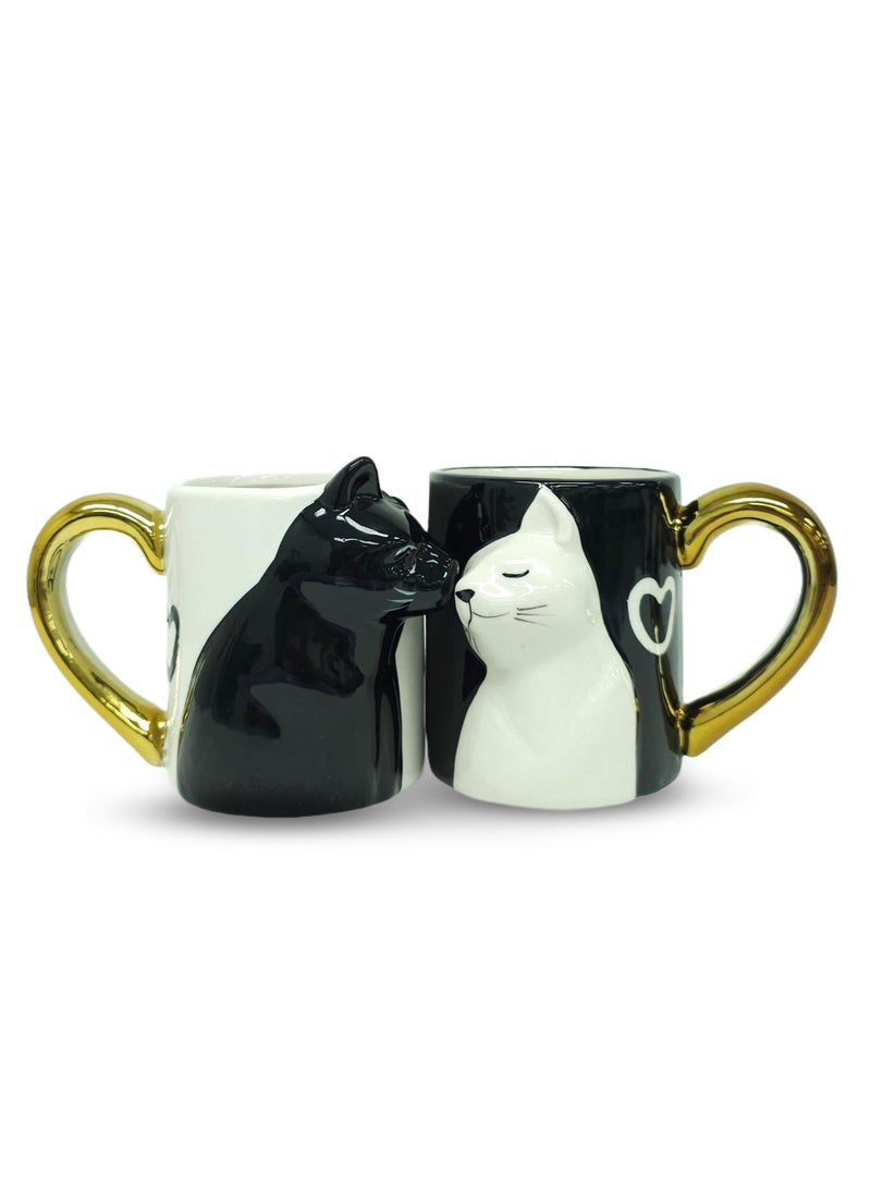 Couple Gifts Cat Coffee Mug Set, Ceramic Tea Cups for Bride and Groom, Matching Gift for 2023 Anniversary, Wedding Gifts, Engagement for Lovers, Girlfriend, Wife, Cat Lovers 14oz
