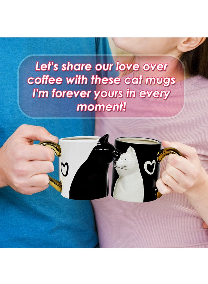 Couple Gifts Cat Coffee Mug Set, Ceramic Tea Cups for Bride and Groom, Matching Gift for 2023 Anniversary, Wedding Gifts, Engagement for Lovers, Girlfriend, Wife, Cat Lovers 14oz