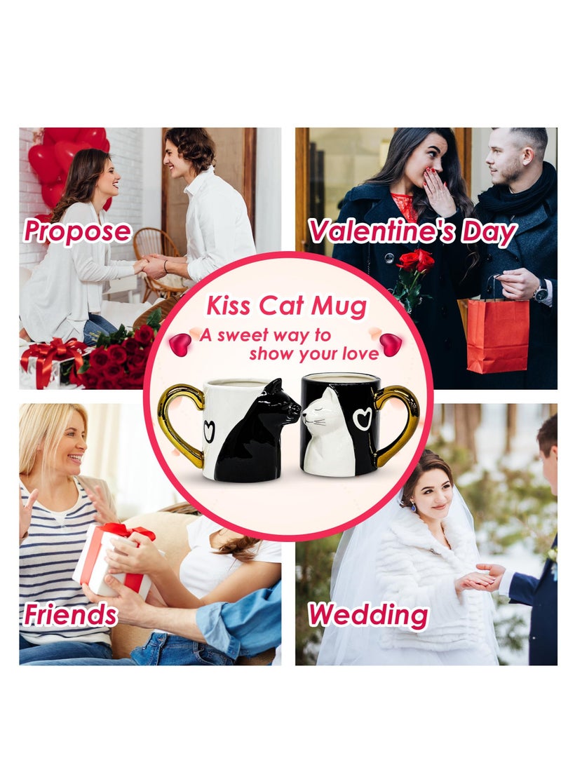 Couple Gifts Cat Coffee Mug Set, Ceramic Tea Cups for Bride and Groom, Matching Gift for 2023 Anniversary, Wedding Gifts, Engagement for Lovers, Girlfriend, Wife, Cat Lovers 14oz