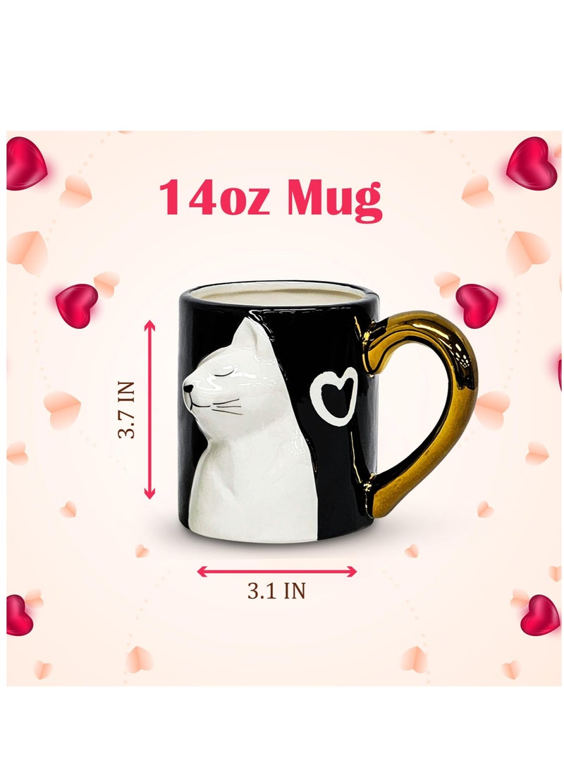 Couple Gifts Cat Coffee Mug Set, Ceramic Tea Cups for Bride and Groom, Matching Gift for 2023 Anniversary, Wedding Gifts, Engagement for Lovers, Girlfriend, Wife, Cat Lovers 14oz