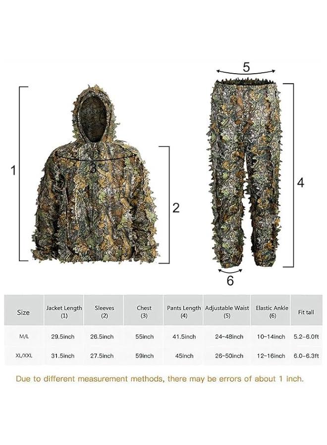 Ghillie Suit, 3D Leafy Ghillie Suit and Camo Suit, Ghillie Suit for Men， Camouflage Suits, Turkey Hunting, Lightweight Gear Hunting Clothes for Outdoor Woodland and .