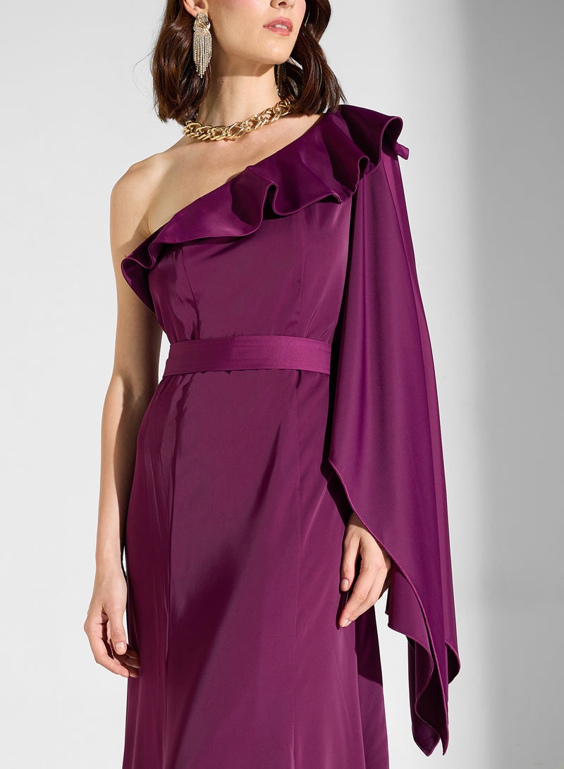 One Shoulder Cape Sleeve Dress