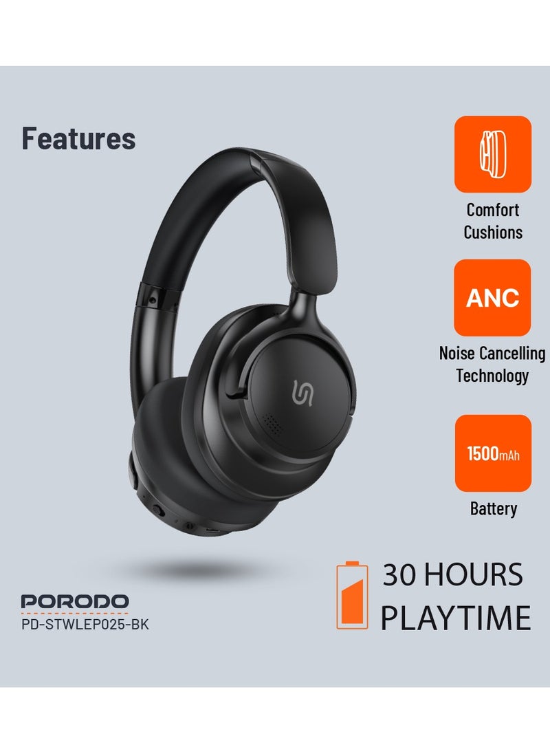 Zen Hybrid Headphone with Noise Cancelling Technology & Type-C Charging Port / Low-Latency / Bluetooth V5.3 / Comfort Cushions - Black