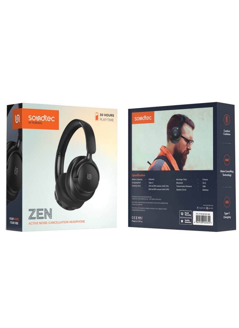 Zen Hybrid Headphone with Noise Cancelling Technology & Type-C Charging Port / Low-Latency / Bluetooth V5.3 / Comfort Cushions - Black
