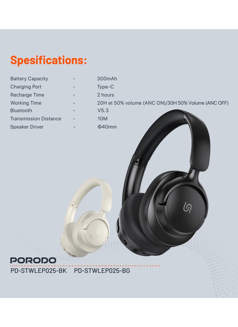 Zen Hybrid Headphone with Noise Cancelling Technology & Type-C Charging Port / Low-Latency / Bluetooth V5.3 / Comfort Cushions - Black