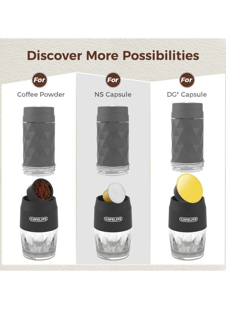 3-in-1 Portable Espresso Machine | Manually Operated Capsule Coffee Maker for Camping, Travel, Hiking, and Office