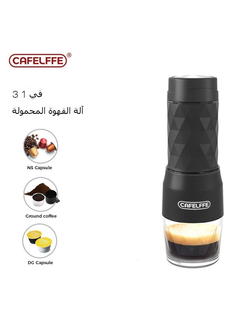 3-in-1 Portable Espresso Machine | Manually Operated Capsule Coffee Maker for Camping, Travel, Hiking, and Office