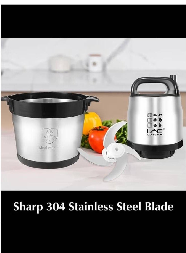 8L Large Capacity Electric Meat Grinder Stainless Steel Chopper 2 Speeds Meat Mincer Food Processor Elegant Slicer With Integrated 4-Sharp Blades And Child Safety Lock