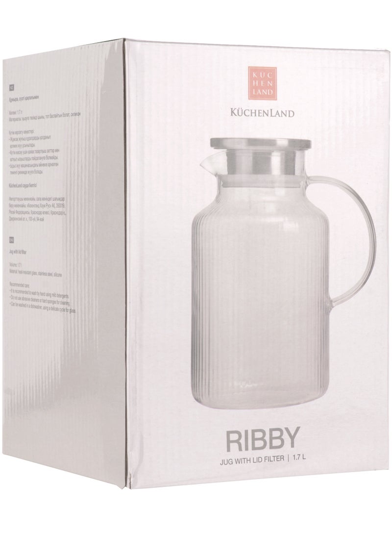 Ribby Jug with LID Filter 1.7 L with filter cap used glass steel