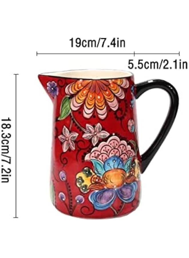 Pitcher Colorful Ceramic Pitchers with Handles and Spouts Multifunctional Jug Creative Teapot for Juice, Fragrant Tea, Hot and Cold Beverages Hot/Cold Water Carafe (Color : 1)