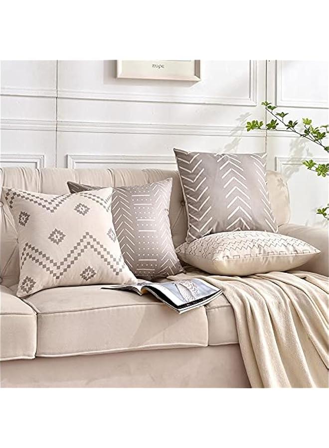 Pillow Covers 18 x 18 inch Pack of 4 Throw Pillow Covers Linen Cotton Blended Fabric Modern Geometric Patterns Decorative Sofa Square Cushion Cases