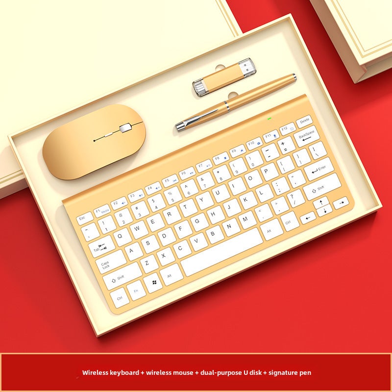 Custom Logo Corporate Gift SetGolden Keyboard + Mouse + 16GU disc + Pen/gift box Golden Keyboard + Mouse + 16GU disc + Pen/gift box